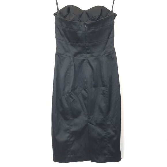 Bebe Black Strapless Satin Senia Midi Dress Size XS Sweetheart Neckline Y2K - Picture 4 of 6